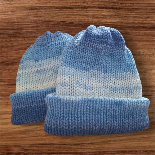 Twin blue knit beanie - 2, hats