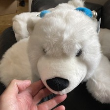 VINTAGE BHS SNOWY THE POLAR BEAR: BLUE SCARF & METAL BELLS: 18”: VGC