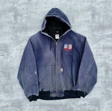 Vintage Carhartt Distressed Faded Hooded Workwear Active Jacket Mens Large Blue