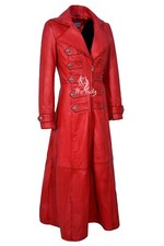 Ladies Red Leather Trench Coat