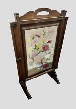 Antique Original Edwardian Oak & Tapestry Fire Place Screen