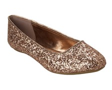 WOMENS ROSE GOLD GLITTER WEDDING PARTY FLAT DOLLY BALLET PUMPS SHOES LADIES SIZE