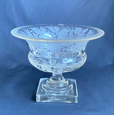 Antique c1810 Regency Irish Engraved Glass Punch Bowl Grape Vine Square Footed