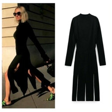 ZARA Black WOOL MIDI DRESS w/ FRINGED HEM Limited Edition BNWOT Size S (UK 8-10