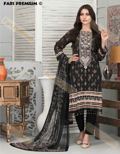 3pc embroidered banarsi cotton - banarsi,