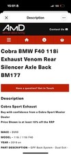 Cobra BMW F40 118i Exhaust Venom Rear Silencer Axle Back BM177