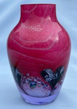 Vintage 1980's Caithness Glass Vase Pink Cadenza Heart by Colin Terris