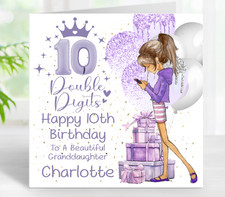 Personalised 10th Birthday Card Double Digits Granddaughter Sister Niece