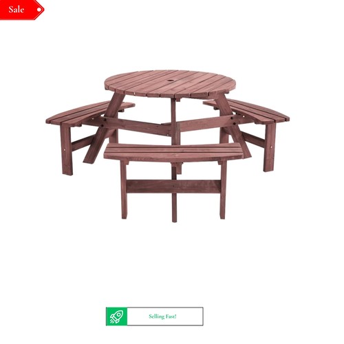 Wooden seater round picnic - 6,