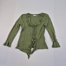 JIGSAW Cardigan XS Green Women's Angora Cashmere Blend Ruffle Tie Jumper