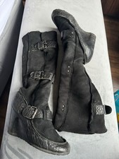 Fendi Black Suede & Leather Knee-High Wedge Boots – Size 40 (Slightly Faulty)