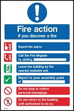 Fire Action If you discover a fire Sign or Sticker -All Materials & Sizes (FA99)