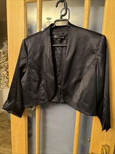 Joanne Hope Satin Navy Jacket Bolero Evening Wear Ladies Size 16 3/4 Sleeve