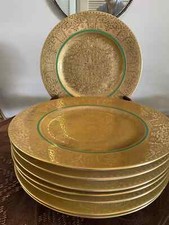Set Of 8 Royal Bavarian 22K Gold Encrusted Serving Plates Ornate Antique