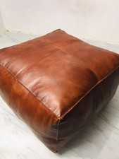 Unstuffed Leather Pouffe Pouf