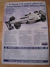 SIGNED JENSON BUTTON'S BMW WILLIAMS FW22 REPLICA MODEL CAR 2000 ADVERT A4 FILE 7