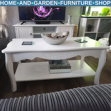 White Wooden Coffee Table with Storage Shelf Tea Table Wood Modern Living Room