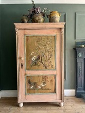 Vintage Painted Pine Linen cupboard/Armoire with Inlaid Chinoiserie