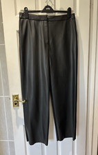MARKS & SPENCER Wide Leg BLACK Pleather Faux Leather Trousers SIZE 14 - BNWT