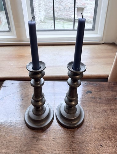 Pair pewter candlesticks 21cm - pair,