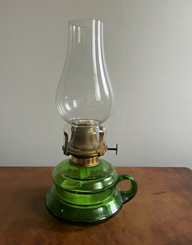 Vintage green glass oil lamp - vintage,
