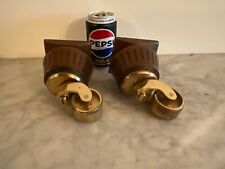 Pair Huge Brass Mahogony Wood Casters for Chair Sofa Legs Feet Settee Furniture