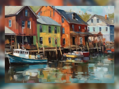 Harbor oil painting print - print,