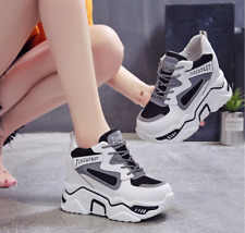 Womens Sneakers High Heel Lace Up Casual Shoes Hidden Wedge Creeper Platform
