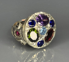Sterling Silver Multi Amethyst Gemstone Men's Ring: Ornate Vintage Style