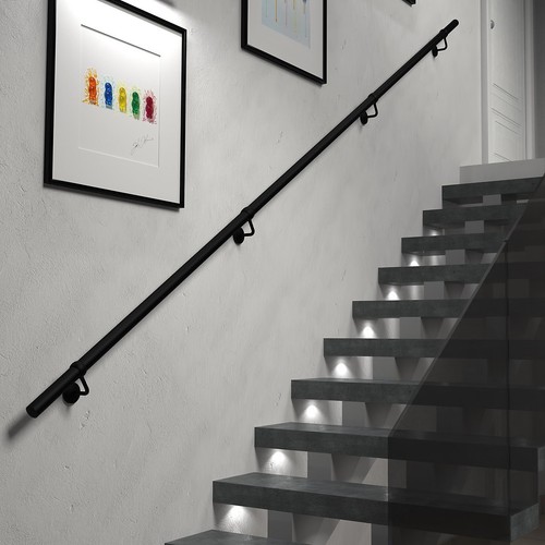 Matt black stair handrail - stair,