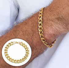 18K Gold Plated Stainless Steel Cuban Link Curb Chain Cuff Bracelet 5-11MM Wide