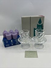 2 PartyLite Quilted Crystal Clear Fairy Light Votive Candle Holders +5 Candles