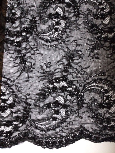 Black beaded chantilly lace - chantilly,