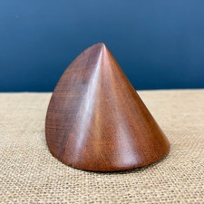 VINTAGE MID CENTURY HAND TURNED SOLID TEAK MODERNIST PAPERWEIGHT SCULPTURE