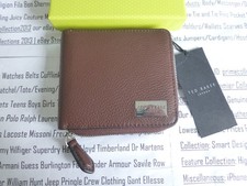 TED BAKER Leather Zip Around Wallet Mens Bifold Dk Tan Zippper Coin Wallets BNIB