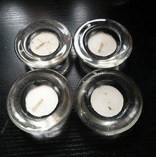 4 x Heavy Thick Glass Tea Light Candle Holders with Candles (7.5 cm x 2.5 cm)
