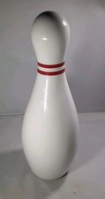 WHITE WITH RED LINES CERAMIC TENPIN BOWLING PIN MONEY BOX PIGGY BANK  & STOPPER 