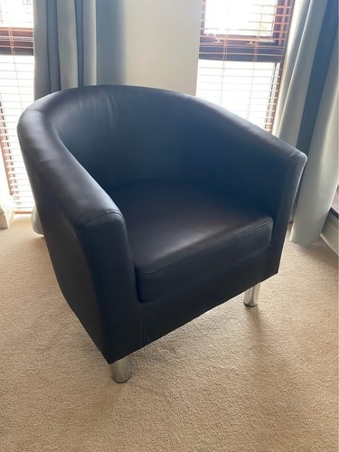 Black leather tub chair - leather,