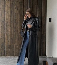 ZARA BLACK LEATHER EFFECT COAT LAPEL COLLAR. Size M Ref 1255/749