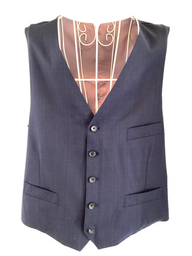 Navy wool checked waistcoat - navy, by