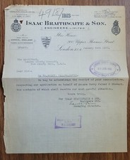 1922 Isaac Braithwaite, Engineers Letter To London County Council Architect's