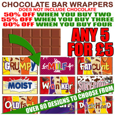 ANY 5 FOR £5 Funny Chocolate Bar Wrappers Rude Novelty Jokes Fun Gift Xmas Santa