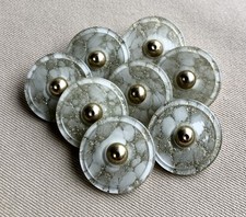 8 Unusual Marbled Gold Ivory White Buttons, 23mm, Metal Shank, Set