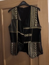 1980s Ladies Black And Gold Waistcoat Size 12 Vgc