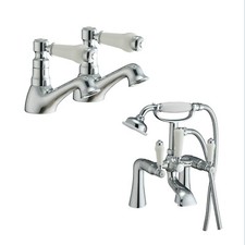 Imperior Traditional Victorian Twin Basin Tap Pair + Bath Filler Shower Mixer