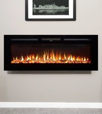 LARGE ELECTRIC FIRE BLACK WALL MOUNTED REMOTE FIREPLACE LED FLAME LOGS 50" LONG