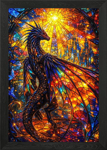 Dragon stained glass castle - stained,