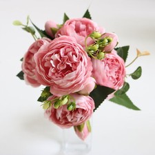 9 Heads Artificial Flowers Silk Peony Bouquet Fake Rose Wedding Home Party Decor