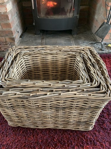 Wicker log storage baskets