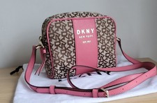 DKNY Pink/Beige Signature Canvas And Leather Noho Camera / Crossbody Bag